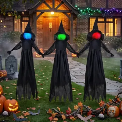 3 kusy halloweenskej čarodejníckej dekorácie, vonkajšie osvetlené halloweenske čarodejnice vyrobené z odolnej látky