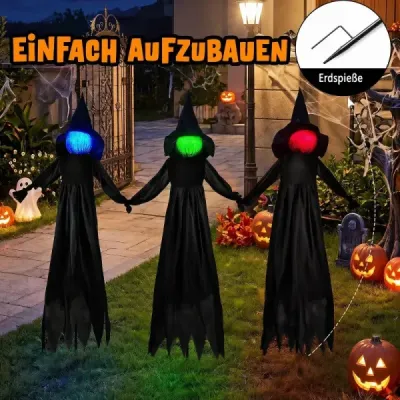 3 kusy halloweenskej čarodejníckej dekorácie, vonkajšie osvetlené halloweenske čarodejnice vyrobené z odolnej látky