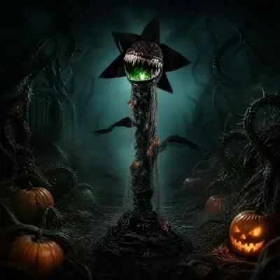 190 cm strašidelná halloweenska dekoračná rastlina so svetlom a zvukom, animovaná rastlina s pohyblivými ústami