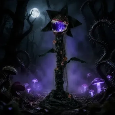 190 cm strašidelná halloweenska dekoračná rastlina so svetlom a zvukom, animovaná rastlina s pohyblivými ústami