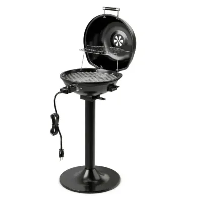Elektrický gril BBQ, prenosný stojan s odnímateľným nepriľnavým roštom, čierny