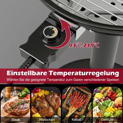Elektrický gril BBQ, prenosný stojan s odnímateľným nepriľnavým roštom, čierny