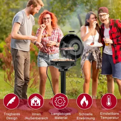Elektrický gril BBQ, prenosný stojan s odnímateľným nepriľnavým roštom, čierny