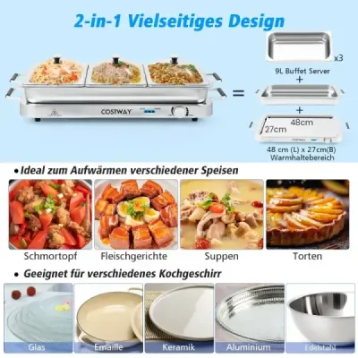 Elektrická ohrievacia nádoba 3 v 1 s regulátorom teploty až do 150 ℃ 450 W ohrievač jedla 9 l