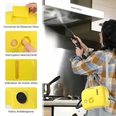 1500W parný čistič Tlak pary: 3 bary, čas zahrievania: 15 s, teplota: do 180 ℃ Ručný parný čistič žltý