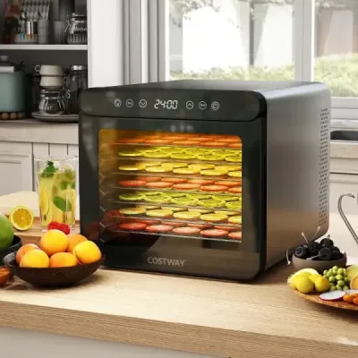 600W dehydrátor so 7 zásobníkmi z nehrdzavejúcej ocele Dehydrátor s časovačom 24 hodín a 30-75 ℃ 34 x 40,5 x 32 cm