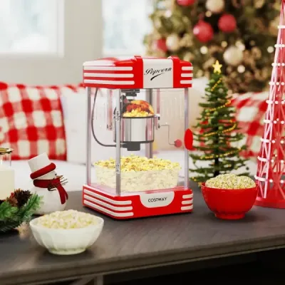 Retro stroj na popcorn 300 W v štýle kina s kontrolkou udržiavania teploty a ručnou kľukou