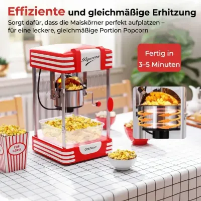Retro stroj na popcorn 300 W v štýle kina s kontrolkou udržiavania teploty a ručnou kľukou
