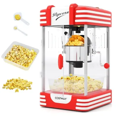 Retro stroj na popcorn 300 W v štýle kina s kontrolkou udržiavania teploty a ručnou kľukou