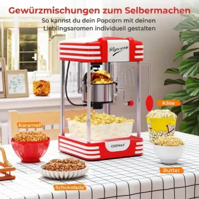 Retro stroj na popcorn 300 W v štýle kina s kontrolkou udržiavania teploty a ručnou kľukou