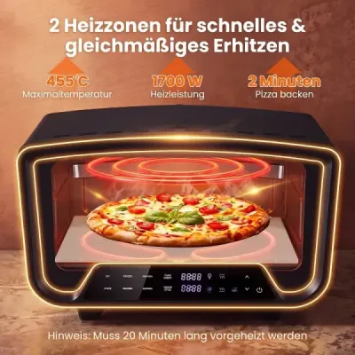 Elektrická pec na pizzu s výkonom 1700 W na 30 cm pizzu, 8 programami a dotykovým displejom