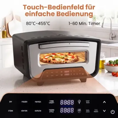 Elektrická pec na pizzu s výkonom 1700 W na 30 cm pizzu, 8 programami a dotykovým displejom