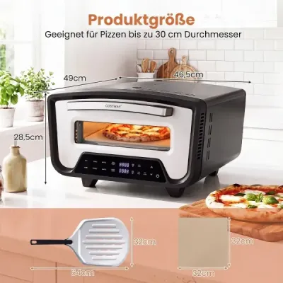 Elektrická pec na pizzu s výkonom 1700 W na 30 cm pizzu, 8 programami a dotykovým displejom