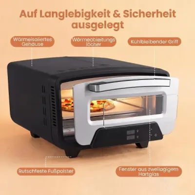 Elektrická pec na pizzu s výkonom 1700 W na 30 cm pizzu, 8 programami a dotykovým displejom
