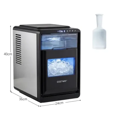 Výrobník ľadu na číre kocky ľadu v tvare polmesiaca, 12 kg/deň, 16 kusov za 15 minút so samočistiacou funkciou.