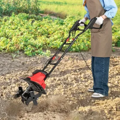 Elektrický kultivátor 1200 W | Pracovná šírka 36 cm | Pracovná hĺbka 22 cm | Skladací záhradný kultivátor 380 ot./min. 36,5 x 24 x 138 cm červený