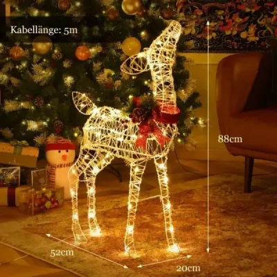 Predsvietený vianočný sob malý záhradný dekor s 50 LED svetlami a 4 kotvami do zeme