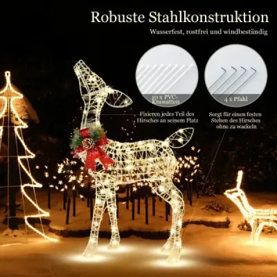 Predsvietený vianočný sob malý záhradný dekor s 50 LED svetlami a 4 kotvami do zeme