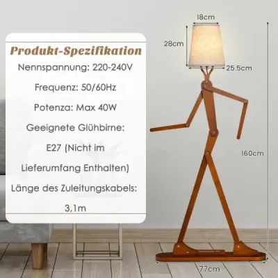 160 cm vysoká drevená stojacia lampa Dekoratívna humanoidná rohová lampa príroda