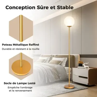 Moderná stojacia lampa 165 cm vysoká stojacia lampa so skleneným tienidlom a nožným spínačom so závažím Golden