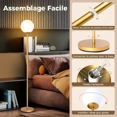 Moderná stojacia lampa 165 cm vysoká stojacia lampa so skleneným tienidlom a nožným spínačom so závažím Golden