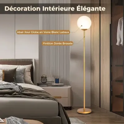 Moderná stojacia lampa 165 cm vysoká stojacia lampa so skleneným tienidlom a nožným spínačom so závažím Golden