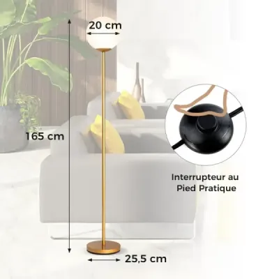 Moderná stojacia lampa 165 cm vysoká stojacia lampa so skleneným tienidlom a nožným spínačom so závažím Golden