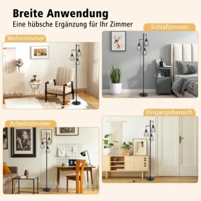 Moderná stojacia lampa 169 cm priemyselná stojacia lampa s 3 tienidlami 25 x 168 cm čierna