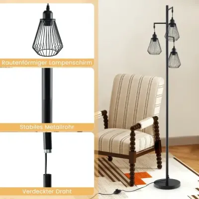 Moderná stojacia lampa 169 cm priemyselná stojacia lampa s 3 tienidlami 25 x 168 cm čierna