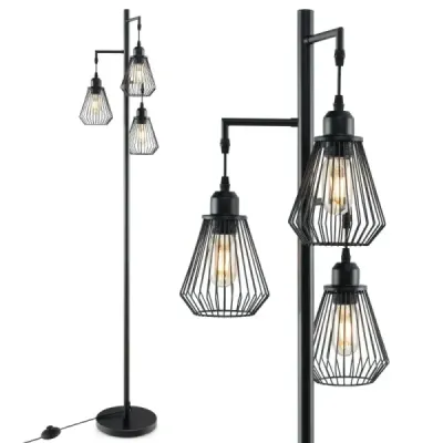 Moderná stojacia lampa 169 cm priemyselná stojacia lampa s 3 tienidlami 25 x 168 cm čierna