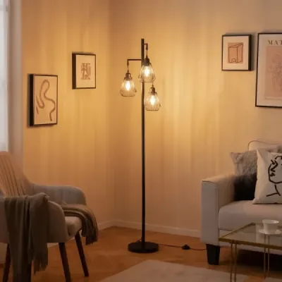 Moderná stojacia lampa 169 cm priemyselná stojacia lampa s 3 tienidlami 25 x 168 cm čierna