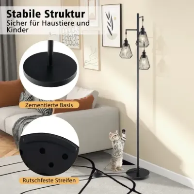 Moderná stojacia lampa 169 cm priemyselná stojacia lampa s 3 tienidlami 25 x 168 cm čierna