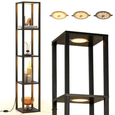Stojaca lampa 162 cm s policami a stmievateľnými LED svetlami a nožným spínačom, rohová polica