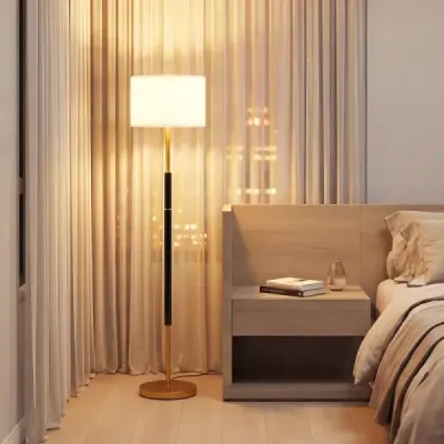 Stojaca lampa 165 cm, stojaca lampa s ľanovým tienidlom, objímkou ​​E27 a nožným spínačom