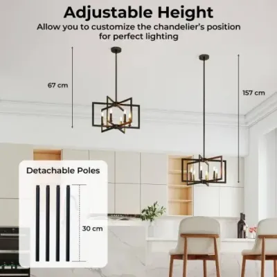 Luster so 6 svetlami, stropné svietidlo v industriálnom štýle, závesné svietidlo s nastaviteľnou výškou 67-157 cm, čierný
