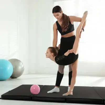 Gymnastická podložka s odnímateľným poťahom z PU kože 240 x 117 x 5 cm Fialová + ružová