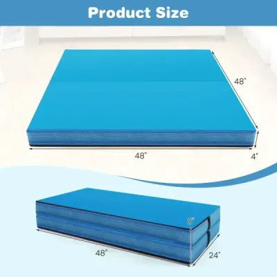 Skladacia gymnastická podložka 122 x 122 x 10 cm hrubá dvojito skladacia gymnastická podložka s poťahom z imitácie kože Modrá