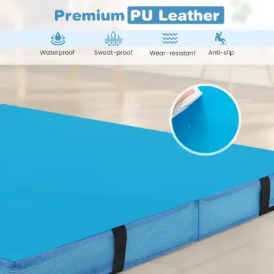 Skladacia gymnastická podložka 122 x 122 x 10 cm hrubá dvojito skladacia gymnastická podložka s poťahom z imitácie kože Modrá