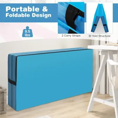 Skladacia gymnastická podložka 122 x 122 x 10 cm hrubá dvojito skladacia gymnastická podložka s poťahom z imitácie kože Modrá
