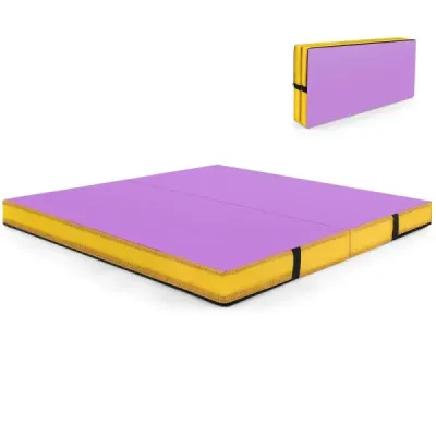Skladacia gymnastická podložka 122 x 122 x 10 cm hrubá dvojitá skladacia gymnastická podložka s poťahom z imitácie kože Fialová
