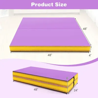 Skladacia gymnastická podložka 122 x 122 x 10 cm hrubá dvojitá skladacia gymnastická podložka s poťahom z imitácie kože Fialová