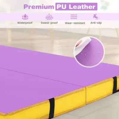 Skladacia gymnastická podložka 122 x 122 x 10 cm hrubá dvojitá skladacia gymnastická podložka s poťahom z imitácie kože Fialová