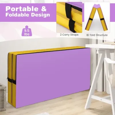 Skladacia gymnastická podložka 122 x 122 x 10 cm hrubá dvojitá skladacia gymnastická podložka s poťahom z imitácie kože Fialová