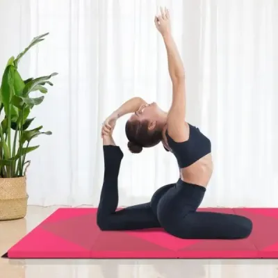 Skladacia mäkká podlahová podložka Prenosná podložka do telocvične Yoga Mat 240 x 117 x 5 cm Ružová
