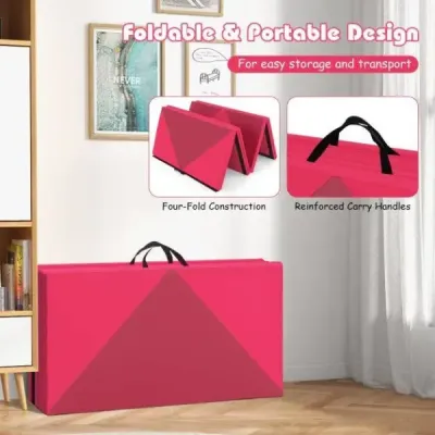 Skladacia mäkká podlahová podložka Prenosná podložka do telocvične Yoga Mat 240 x 117 x 5 cm Ružová