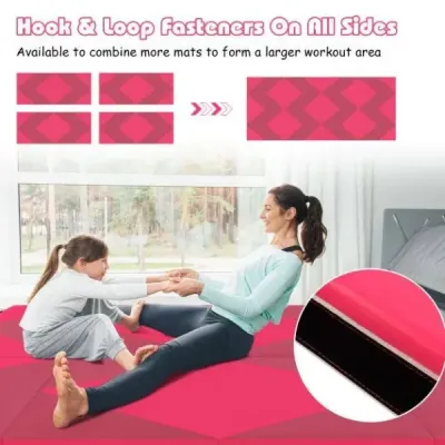 Skladacia mäkká podlahová podložka Prenosná podložka do telocvične Yoga Mat 240 x 117 x 5 cm Ružová