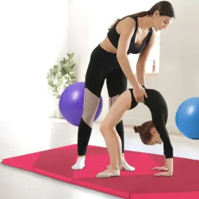 Skladacia mäkká podlahová podložka Prenosná podložka do telocvične Yoga Mat 240 x 117 x 5 cm Ružová