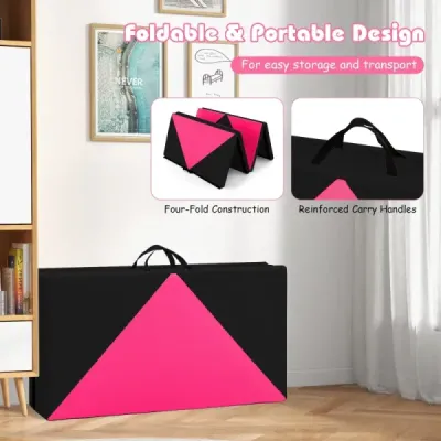 Skladacia mäkká podložka na podlahu Prenosná podložka do telocvične Podložka na jogu 240 x 120 x 5 cm Čierna a ružová