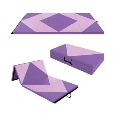 Skladacia mäkká podložka na podlahu, prenosná gymnastická podložka, podložka na jogu 240 x 117 x 5 cm, fialová