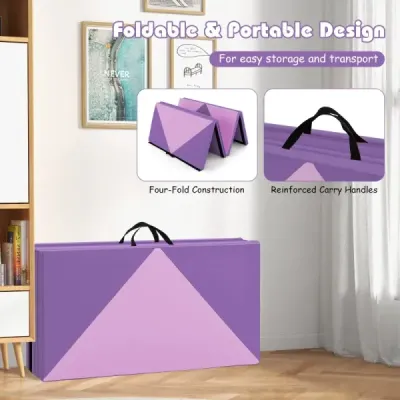 Skladacia mäkká podložka na podlahu, prenosná gymnastická podložka, podložka na jogu 240 x 117 x 5 cm, fialová